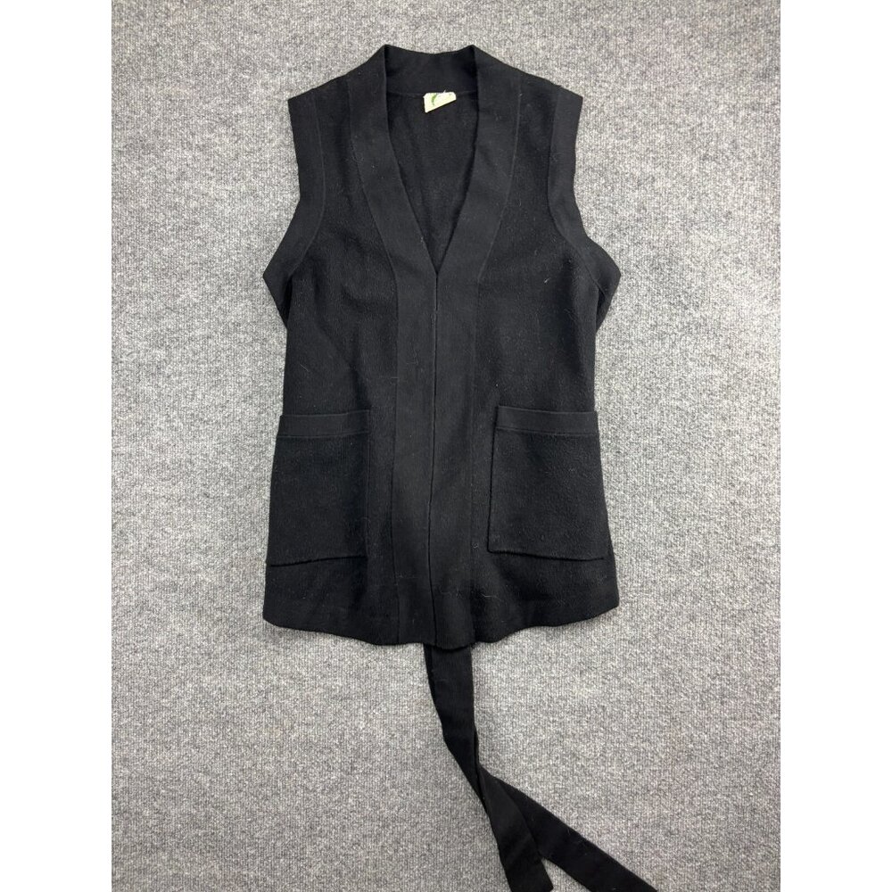 Anthropologie Curvatura Long Vest Women's Medium Black Belted V Neck Knit